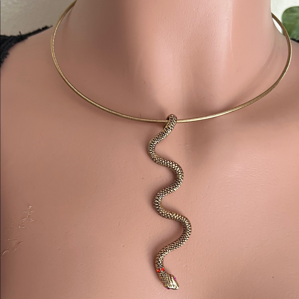 Betsey Johnson Gold Snake Drop Choker Necklace